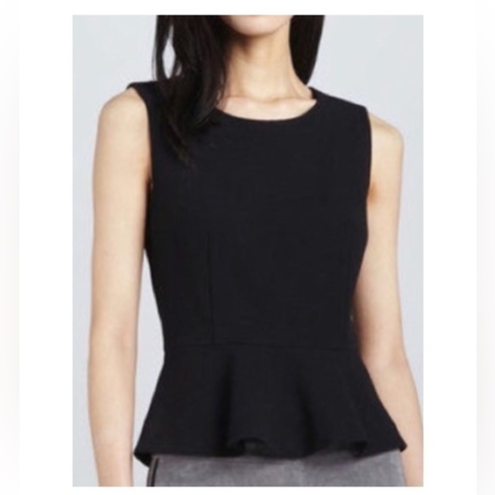 Joie Black Wool Crepe Sleeveless Jourdine Peplum Top Sm